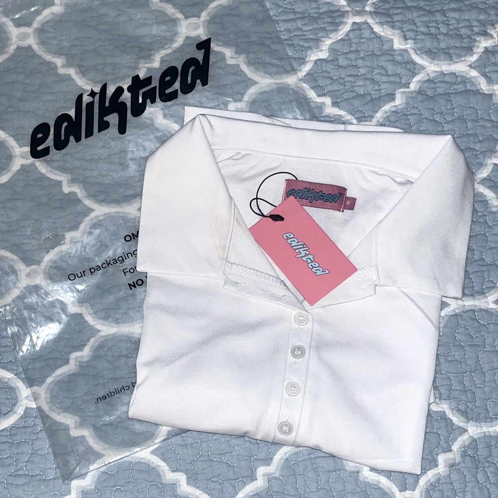 NWT PacSun Edikted White Polo Style Crop Top - Picture 5 of 6